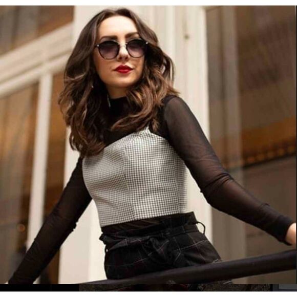 House of Campbell Andie Bustier Houndstooth Top SZ 8 - Picture 8 of 10